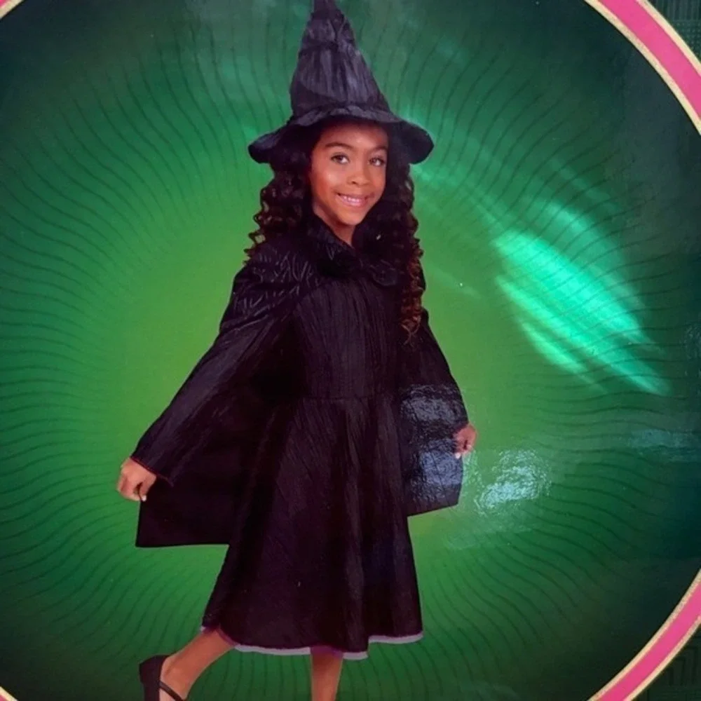 Wicked The Movie: Elphaba Kids Costume SZ 4-6X Dress & Hat Halloween Witch NEW